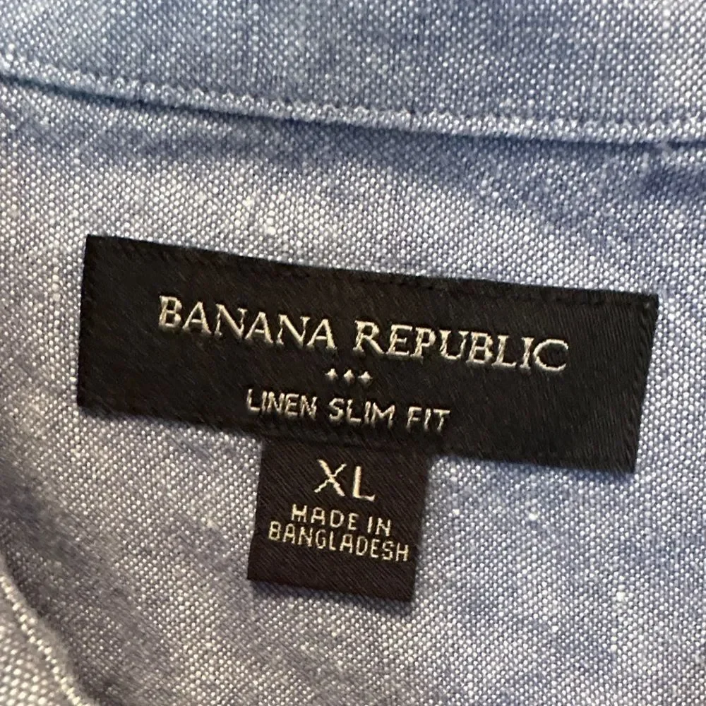 Banana Republic Linen Slim Fit Men's Short-Sleeve Button-Down Shirt Size XL